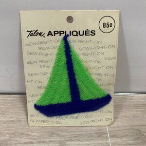 Vintage 1971 Talon Green Blue Sailboat Sew On Applique Patch NOS